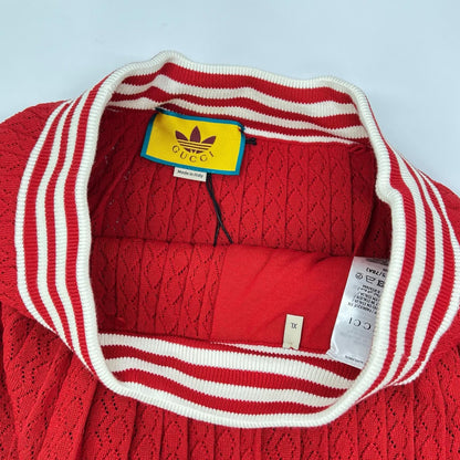 Gucci Adidas Red White Silk Blend 3 Stripes Lace Up Knit Wide Pants XL — view 7