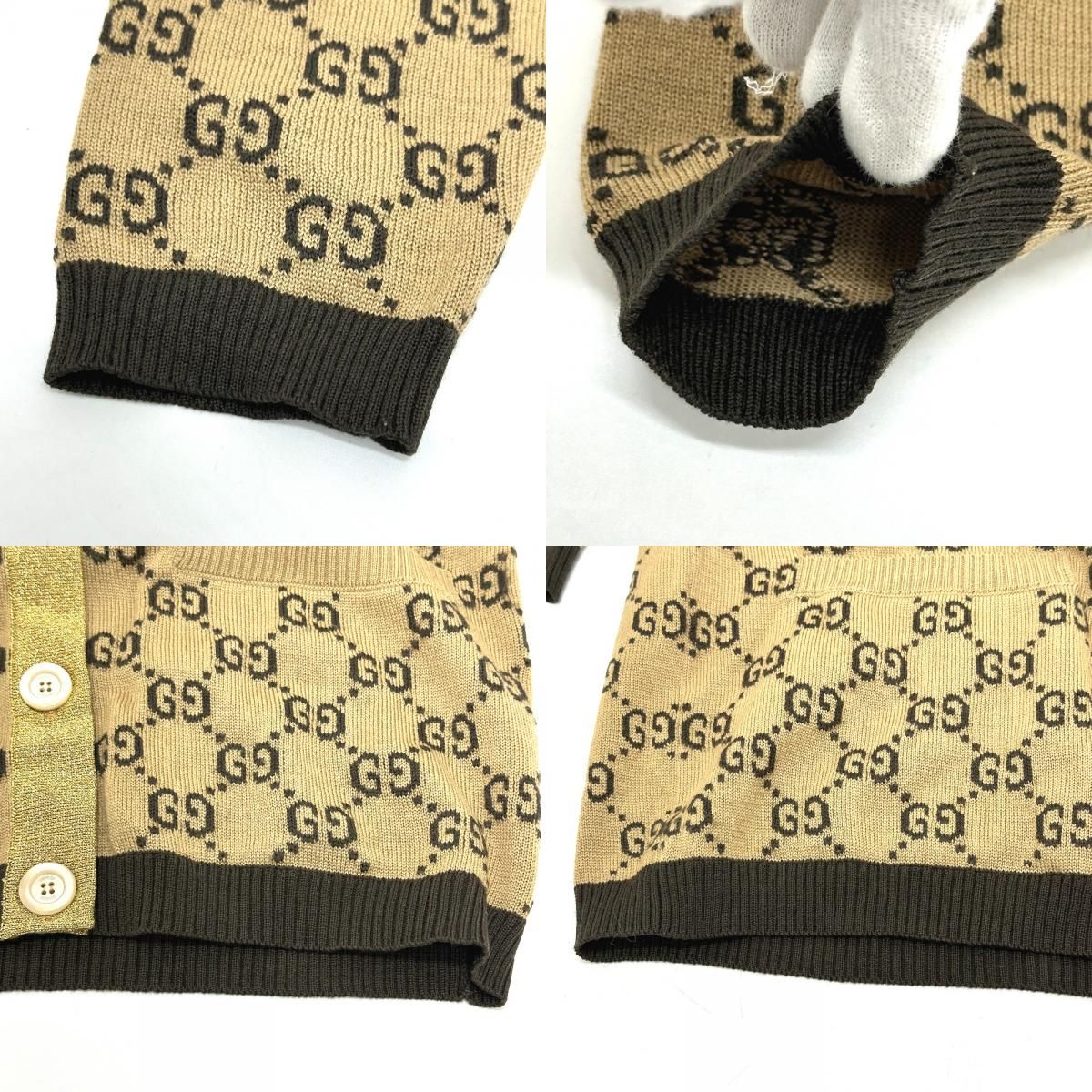 Gucci Cardigan Lame Contrast GG Pattern Wool Brown Cardigan — view 8