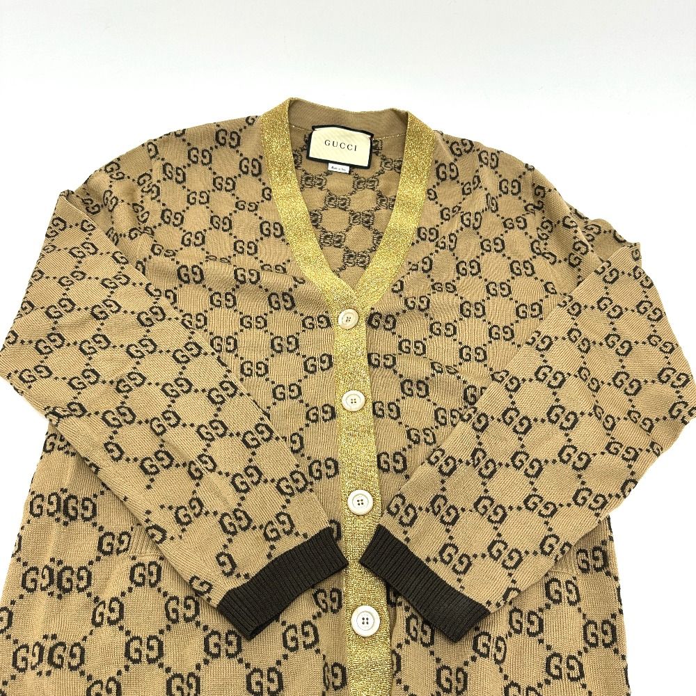 Gucci Cardigan Lame Contrast GG Pattern Wool Brown Cardigan — view 4