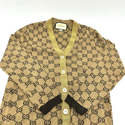 Gucci Cardigan Lame Contrast GG Pattern Wool Brown Cardigan — view 4