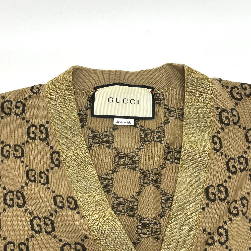 Gucci Cardigan Lame Contrast GG Pattern Wool Brown Cardigan — view 3