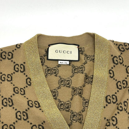 Gucci Cardigan Lame Contrast GG Pattern Wool Brown Cardigan — view 3