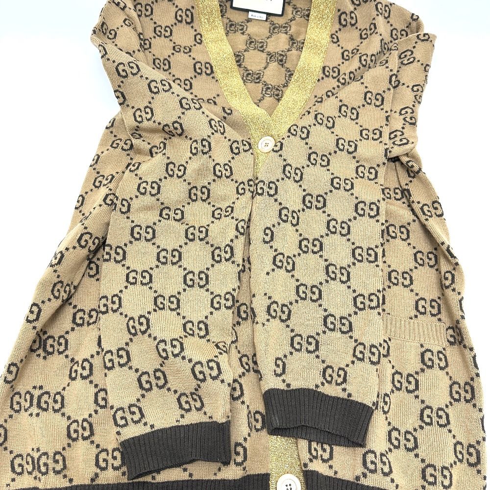Gucci Cardigan Lame Contrast GG Pattern Wool Brown Cardigan — view 5