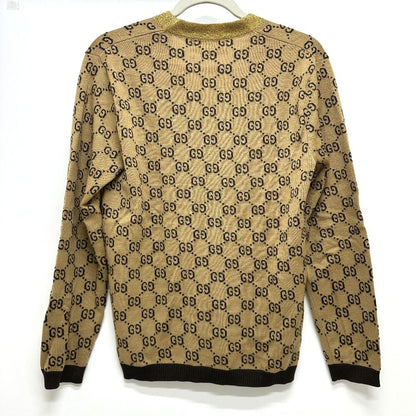 Gucci Cardigan Lame Contrast GG Pattern Wool Brown Cardigan — view 2
