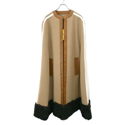 Gucci Adidas Wool Shearling 3 Stripes Logo Embroidered Cape Coat Camel Brown 44