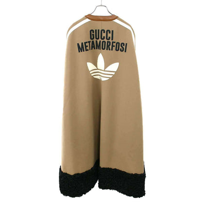 Gucci Adidas Wool Shearling 3 Stripes Logo Embroidered Cape Coat Camel Brown 44 — view 2