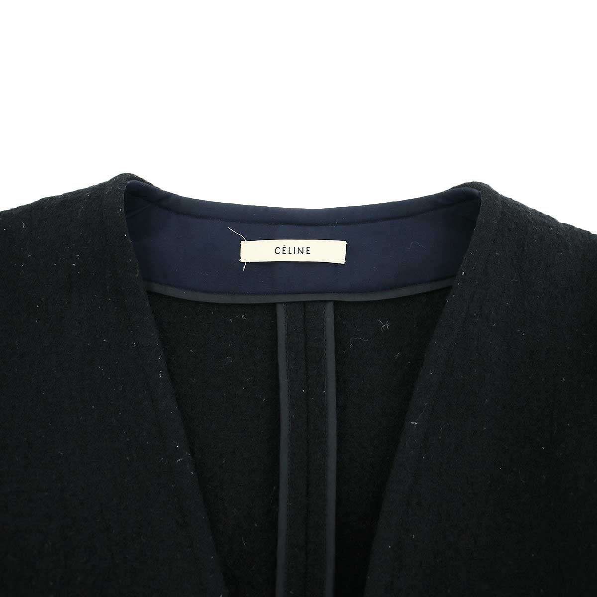 Celine by Phoebe Philo Belted Wool Long Coat Black 36 — view 4