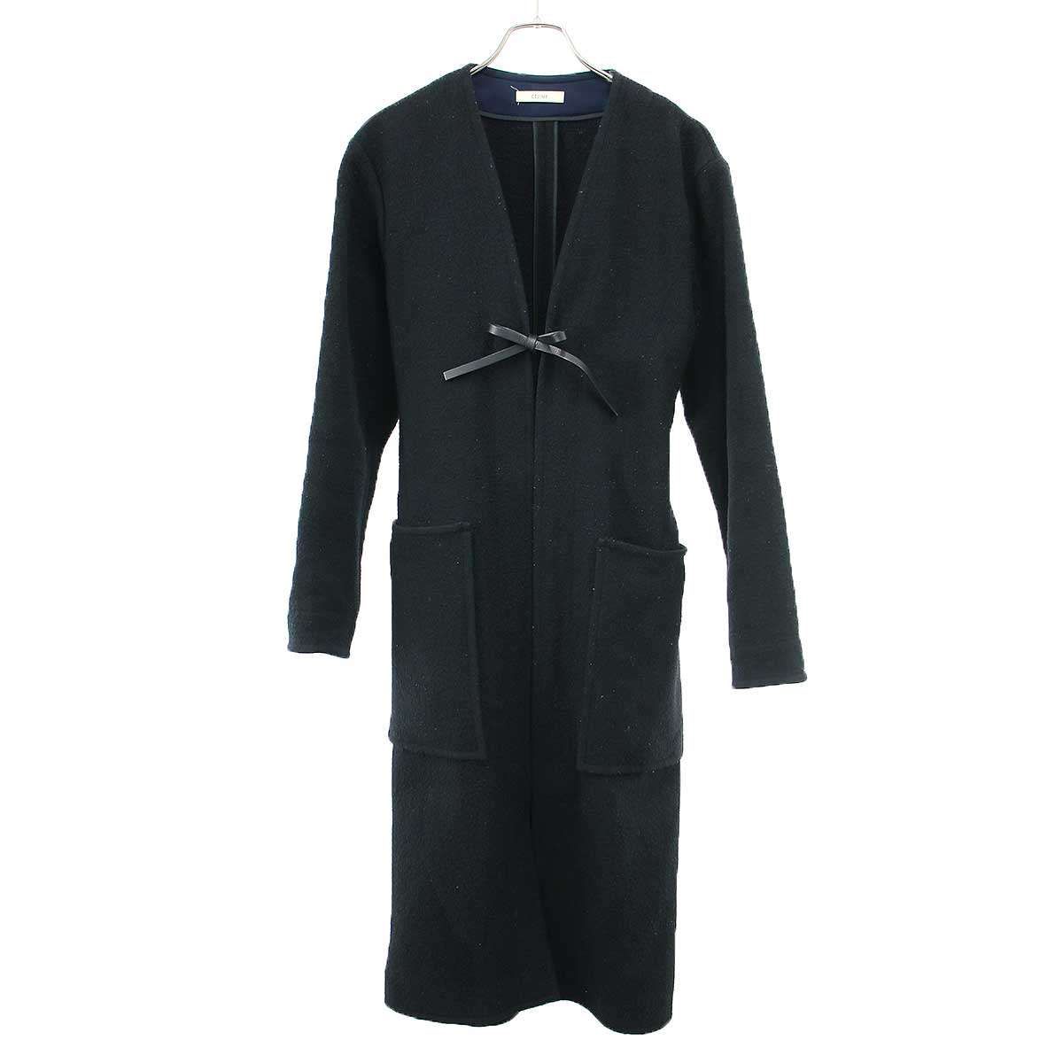Celine by Phoebe Philo Belted Wool Long Coat Black 36