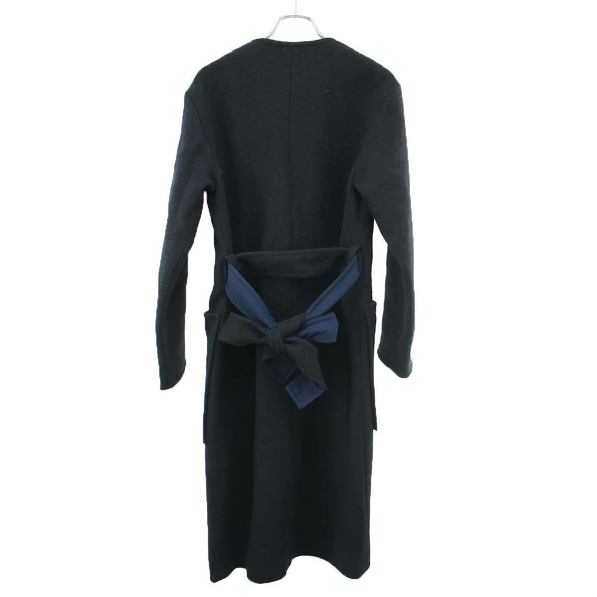 Celine by Phoebe Philo Belted Wool Long Coat Black 36 — view 2