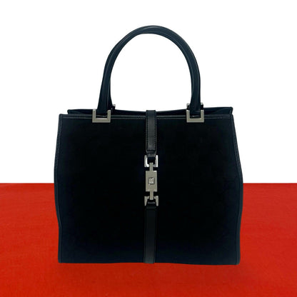 Gucci Jackie Logo GG Pattern Canvas Leather Handbag Mini Tote Black