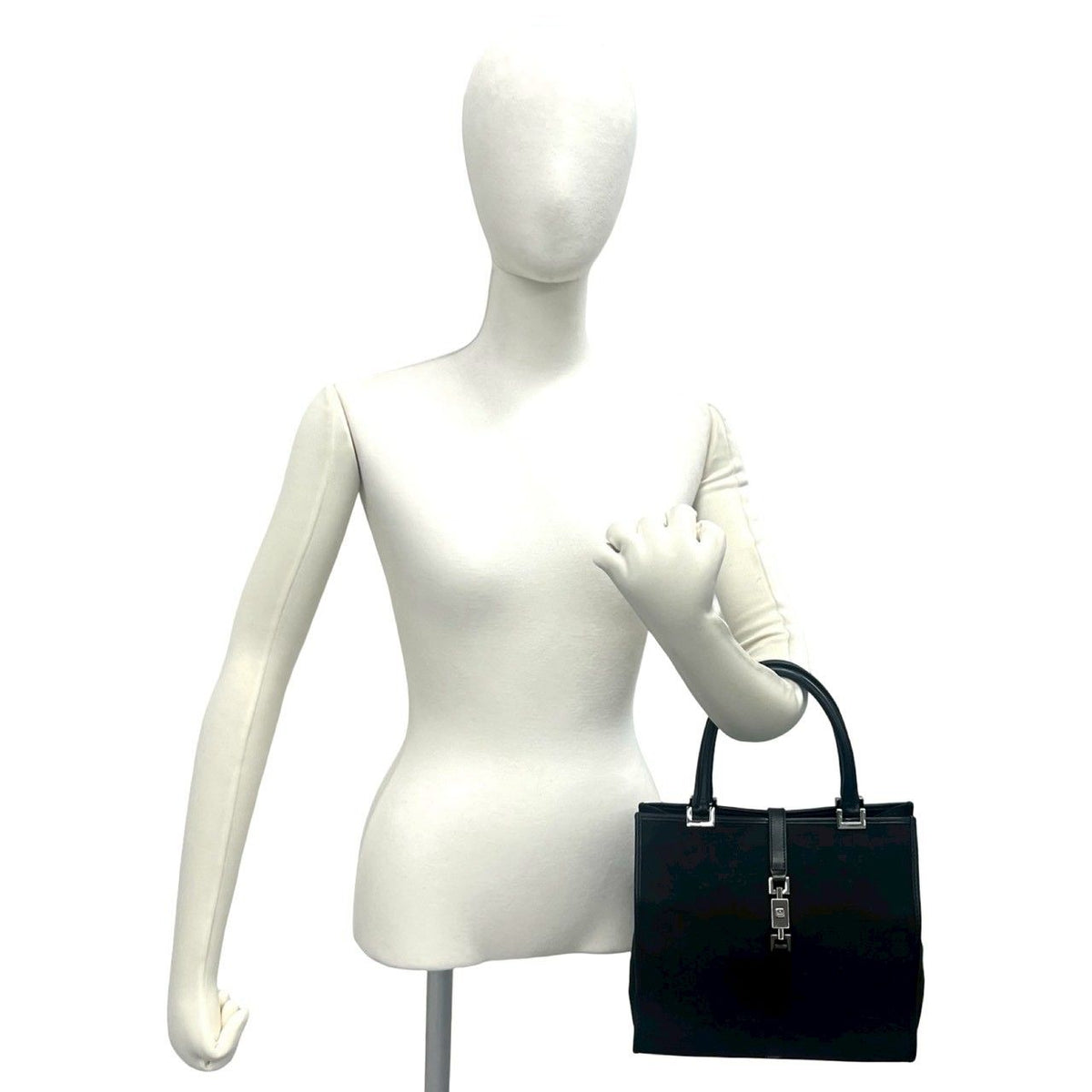 Gucci Jackie Logo GG Pattern Canvas Leather Handbag Mini Tote Black — view 2