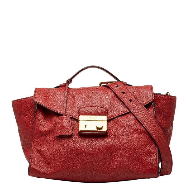Prada 2-Way Shoulder Bag Red Leather