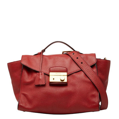 Prada 2-Way Shoulder Bag Red Leather