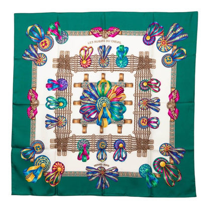Hermes Carre 90 Les Rubans du Cheval Horse Ribbon Decoration Scarf Large Green