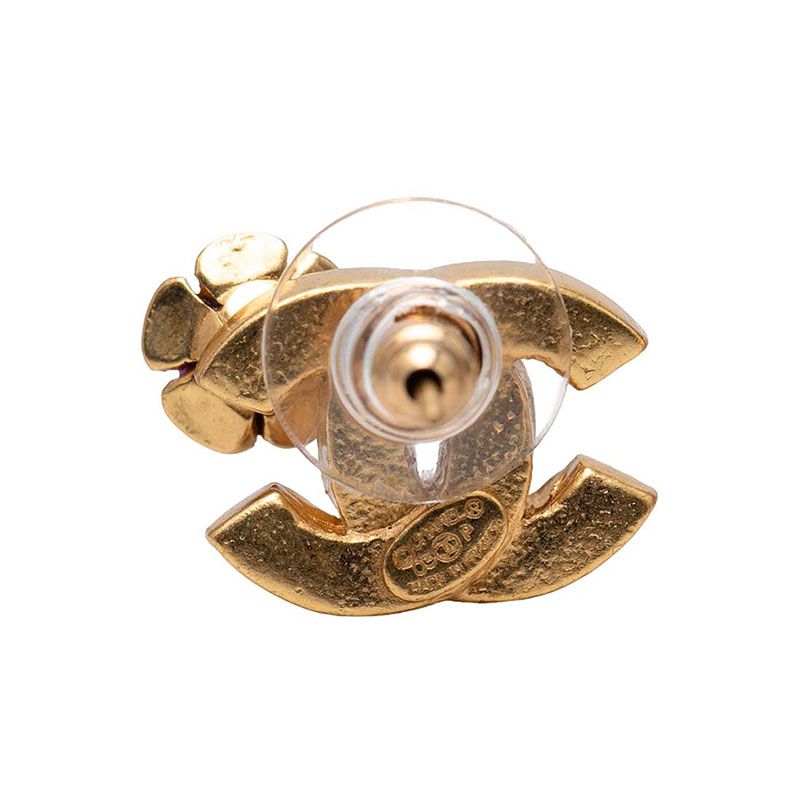 Chanel 03P CC Logo Camellia Stud Earrings Gold Multicolor Plated — view 3