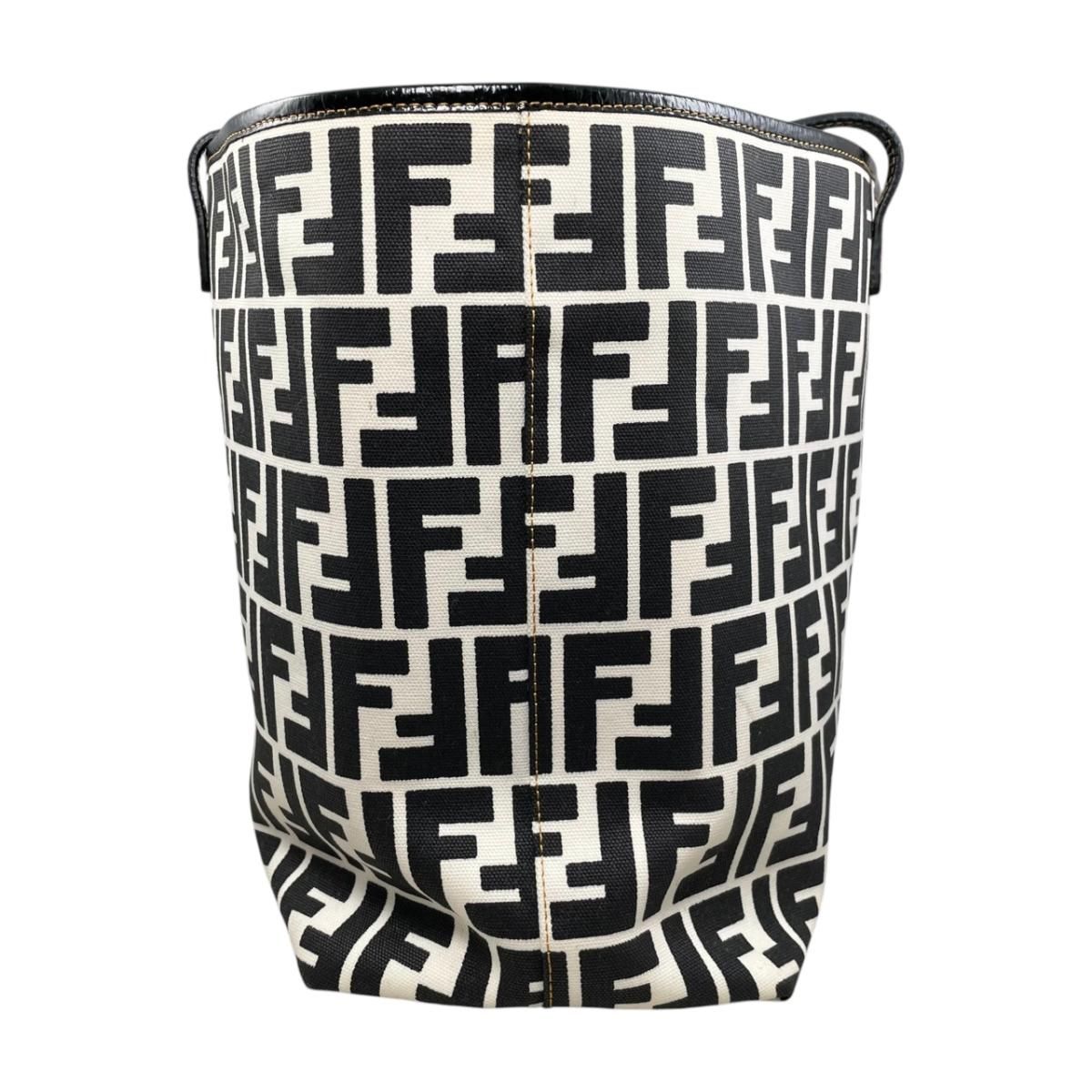 Fendi Tote Bag FF Jacquard Large Canvas Logo White Black Blue — view 4