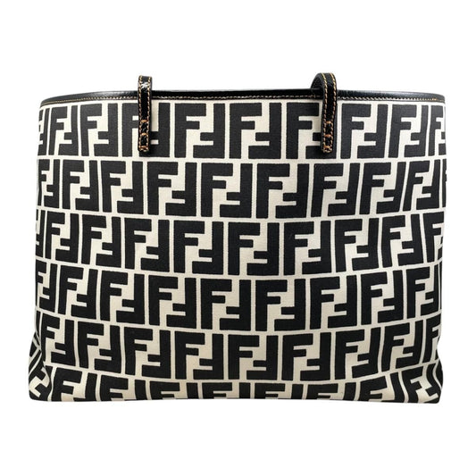 Fendi Tote Bag FF Jacquard Large Canvas Logo White Black Blue
