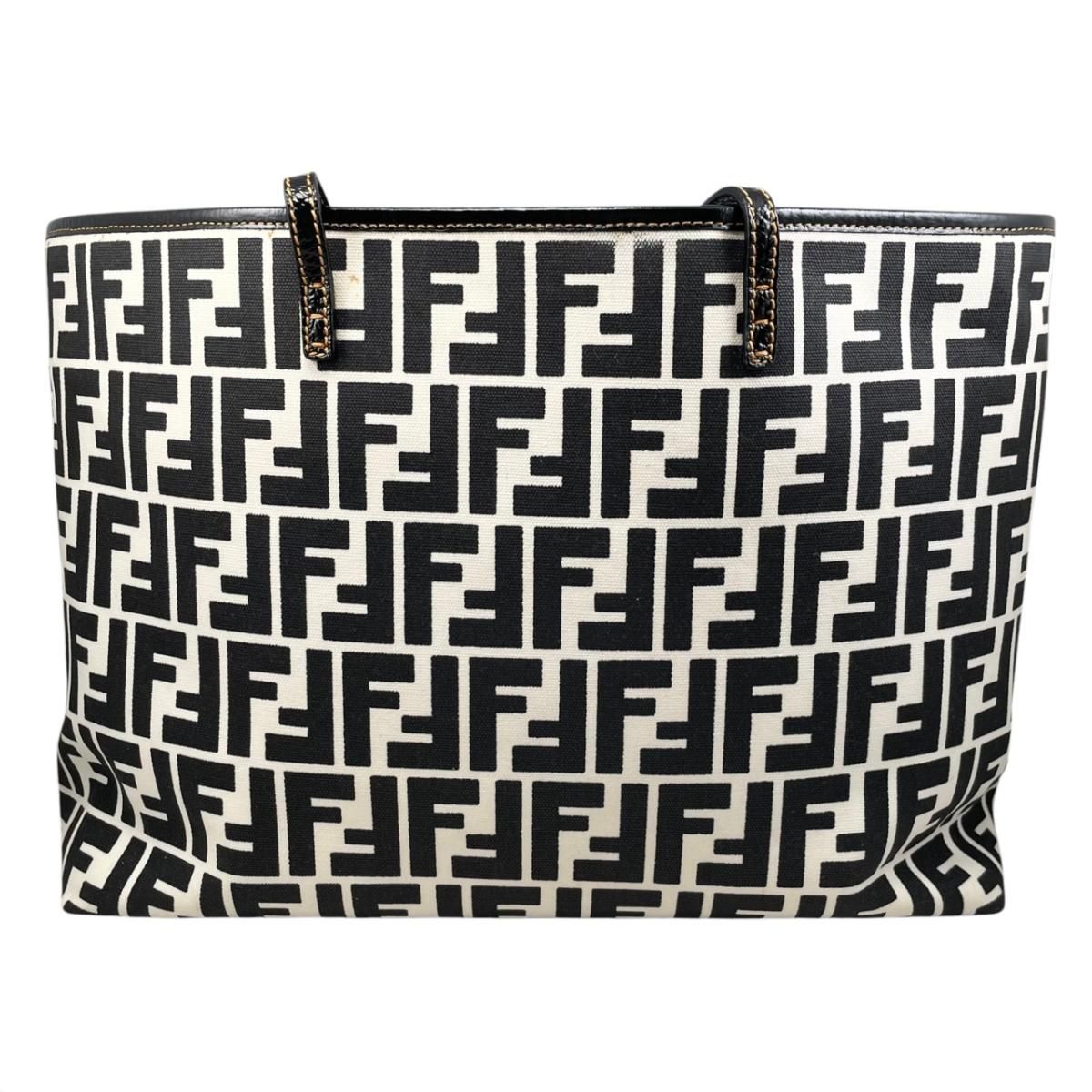 Fendi Tote Bag FF Jacquard Large Canvas Logo White Black Blue — view 2