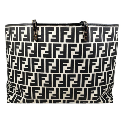 Fendi Tote Bag FF Jacquard Large Canvas Logo White Black Blue — view 2