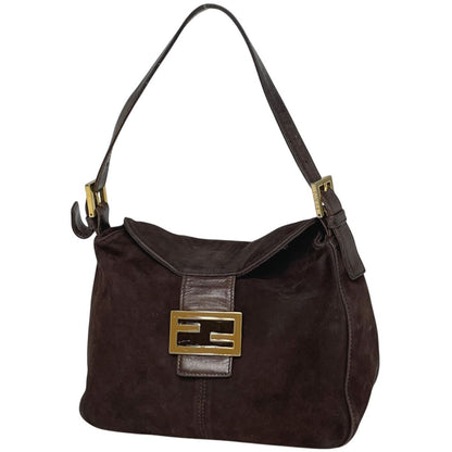 Fendi Zucca Logo Shoulder Bag Mamma Bucket Suede Brown