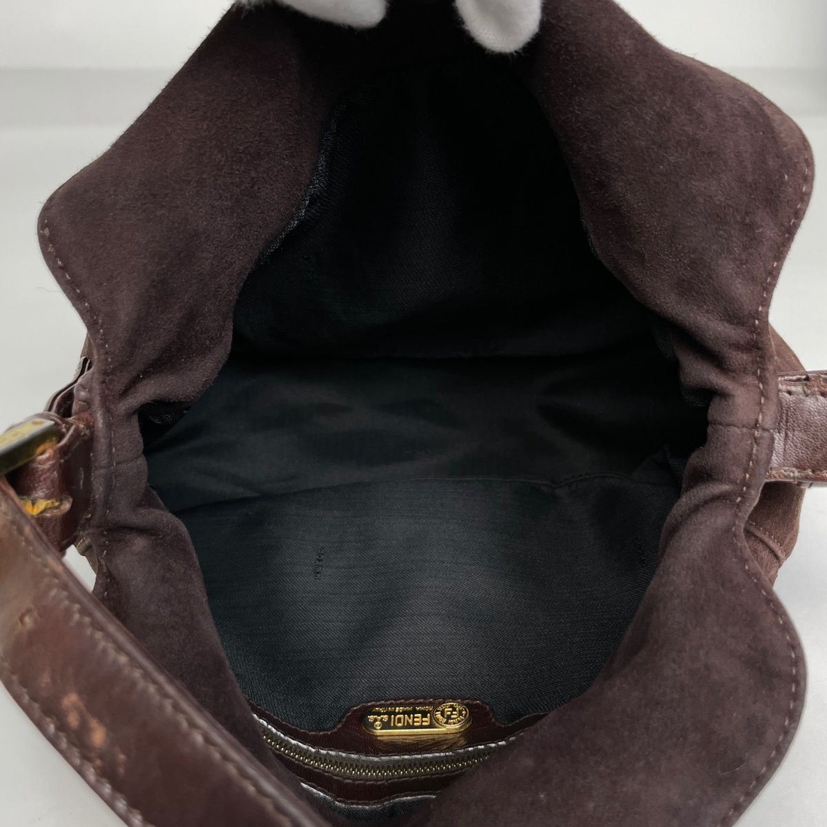 Fendi Zucca Logo Shoulder Bag Mamma Bucket Suede Brown — view 8