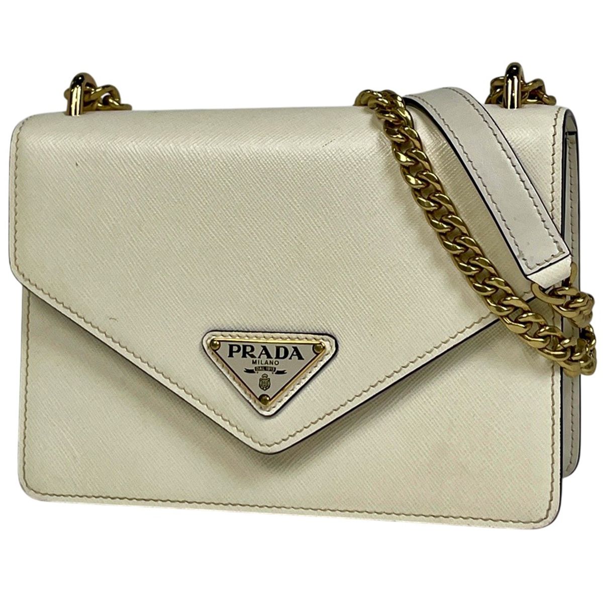 Prada Chain Shoulder Bag Saffiano Leather White