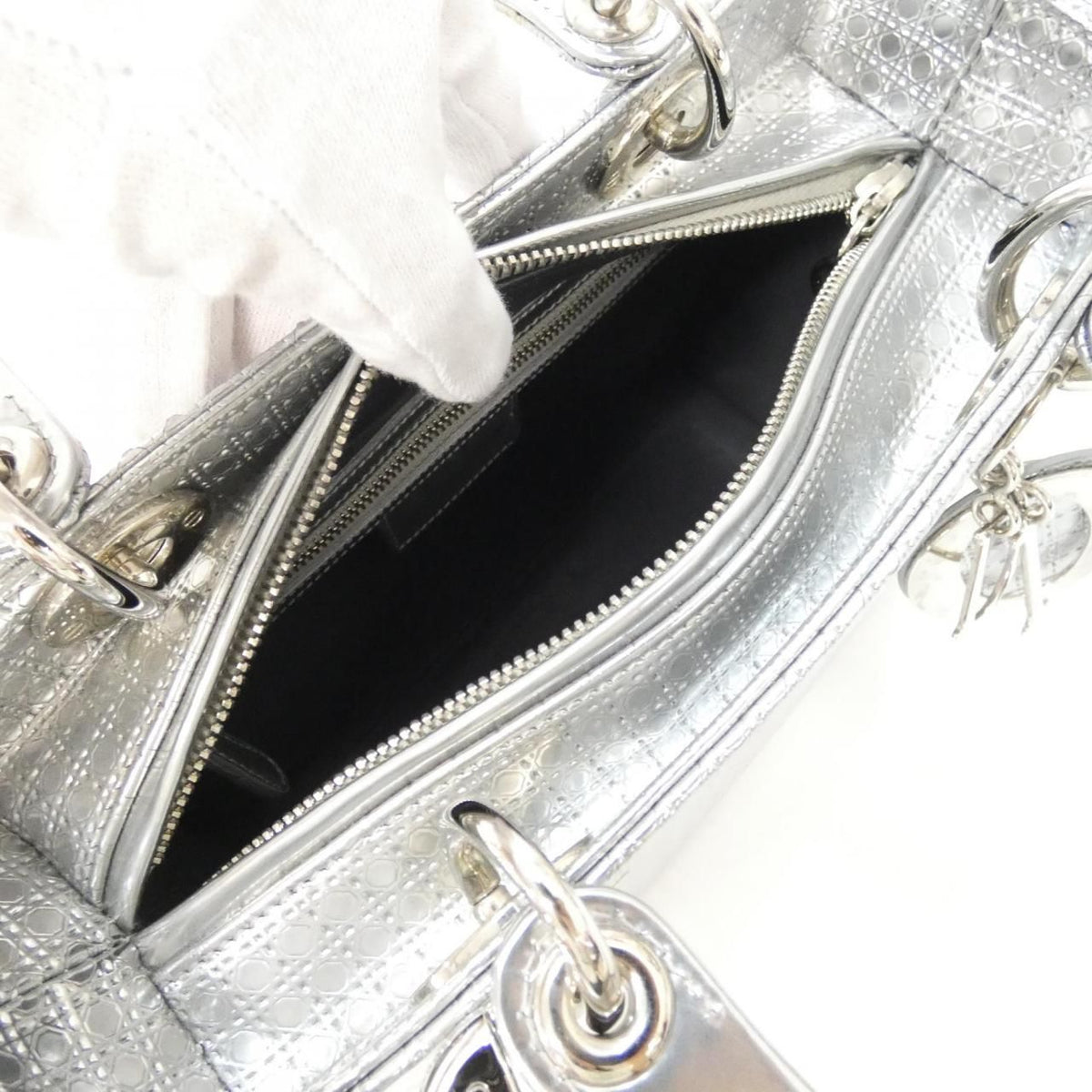 Dior Lady Dior Bag Handbag Silver — view 6