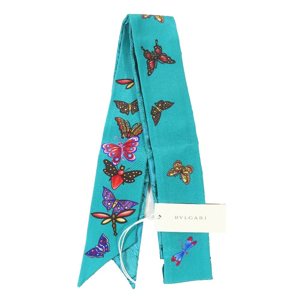 Bvlgari Butterfly Sherry Scarf Ribbon Bandana 100% Silk All Over Print