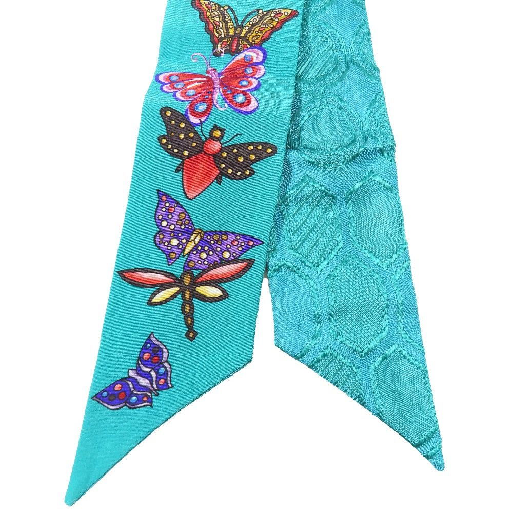 Bvlgari Butterfly Sherry Scarf Ribbon Bandana 100% Silk All Over Print — view 2