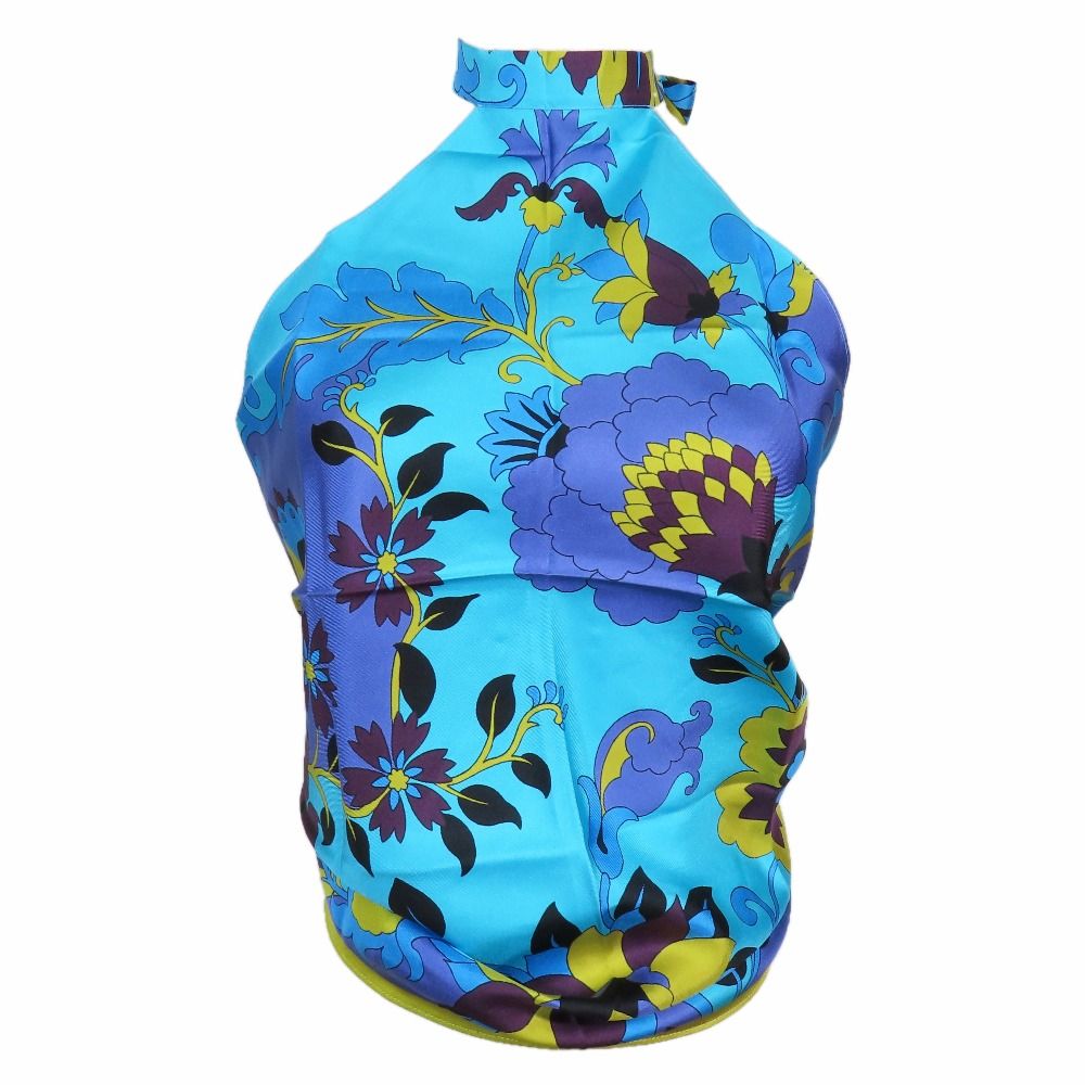 Dior Flower Halter Neck Silk Top Shirt Blouse Blue
