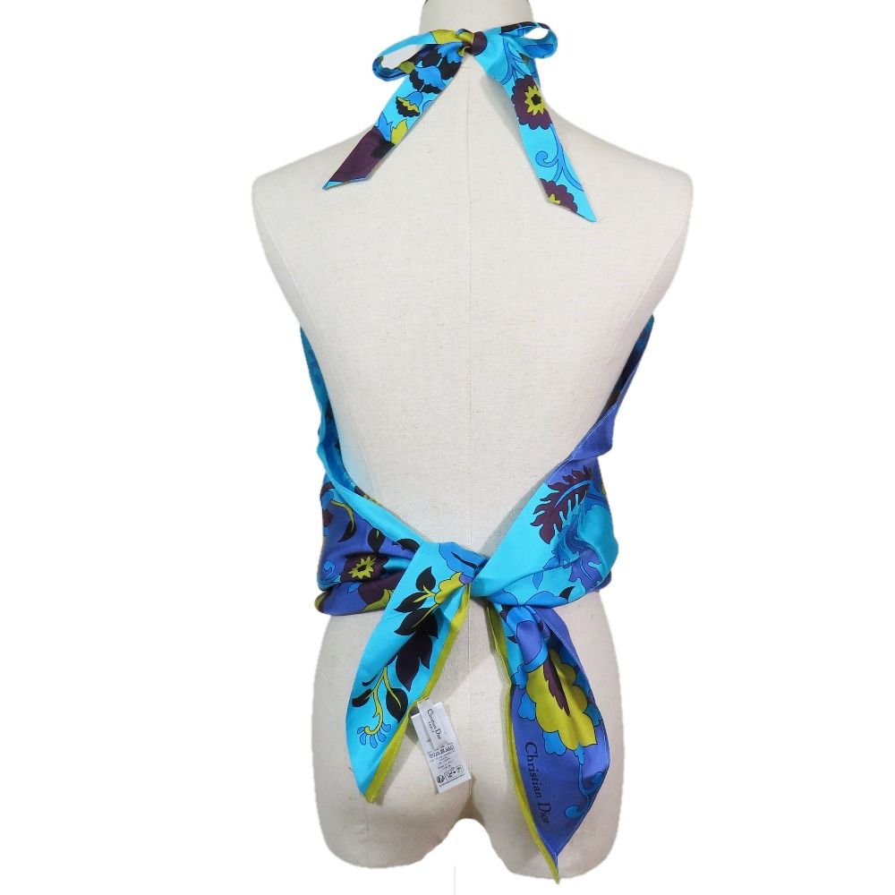 Dior Flower Halter Neck Silk Top Shirt Blouse Blue — view 3