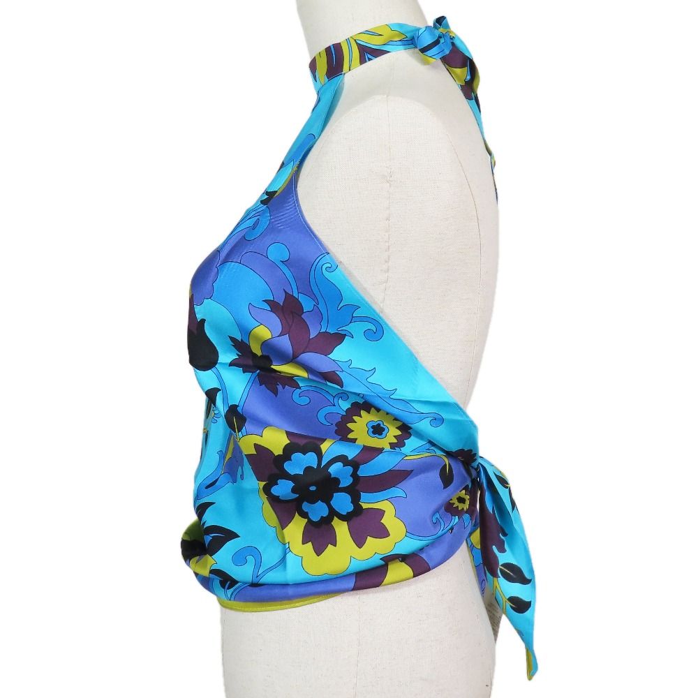 Dior Flower Halter Neck Silk Top Shirt Blouse Blue — view 2