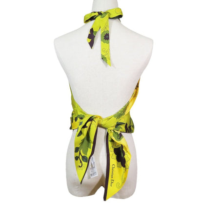 Dior Flower Halter Neck Silk Top Shirt Blouse Yellow — view 3