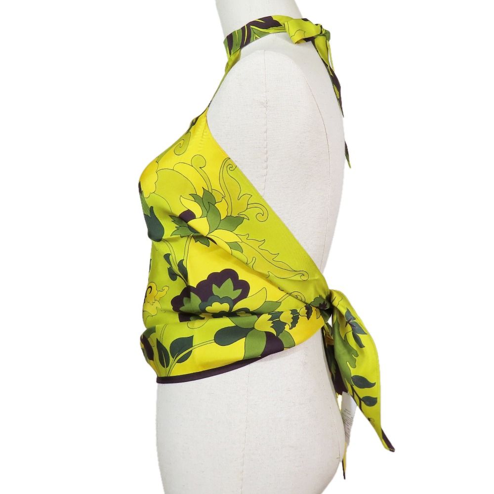 Dior Flower Halter Neck Silk Top Shirt Blouse Yellow — view 2