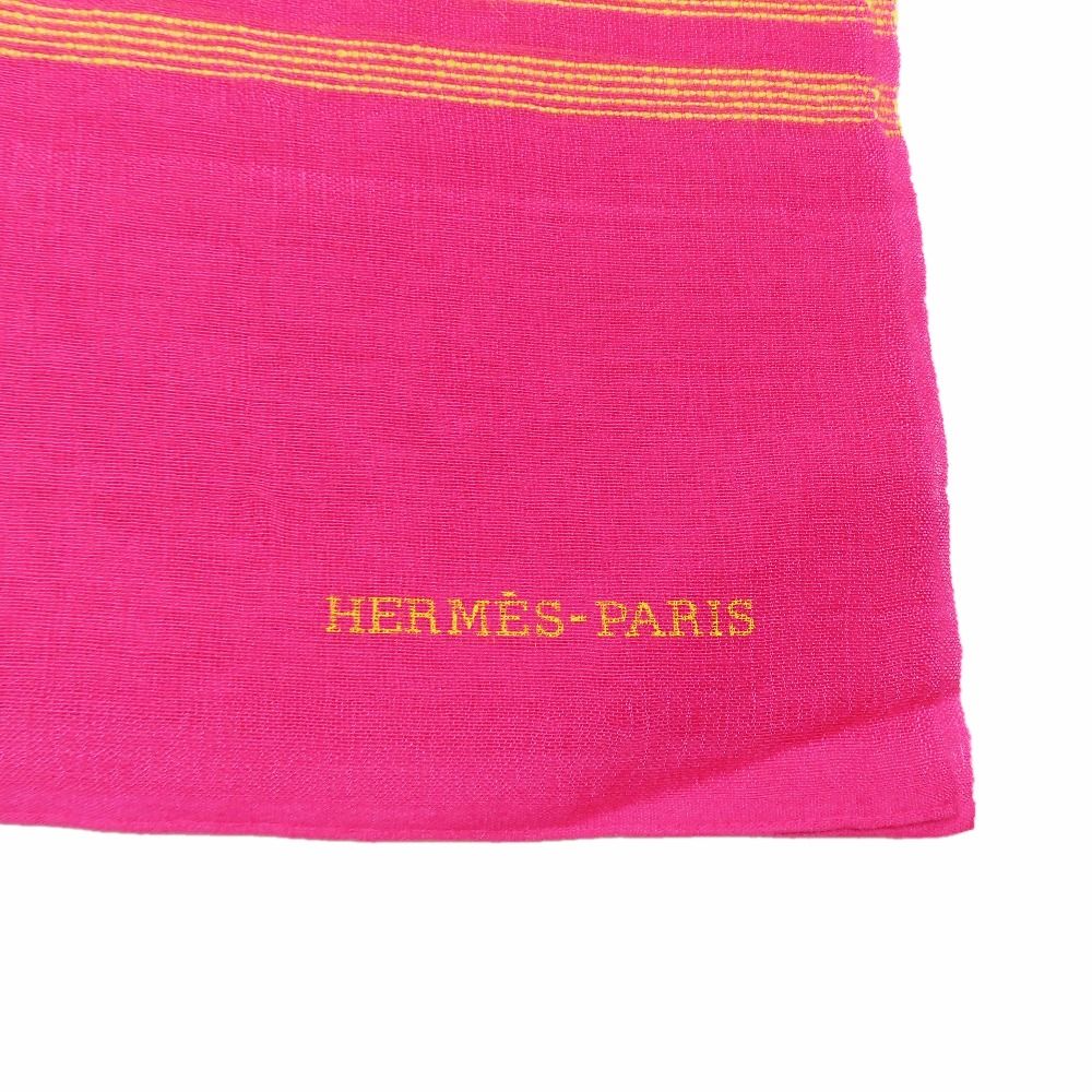 Hermes Cashmere Silk Large Shawl Plume Stitching Scarf Pink — view 3