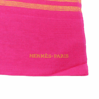 Hermes Cashmere Silk Large Shawl Plume Stitching Scarf Pink — view 3