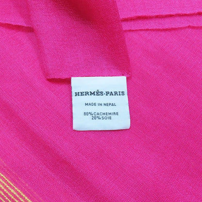 Hermes Cashmere Silk Large Shawl Plume Stitching Scarf Pink — view 4
