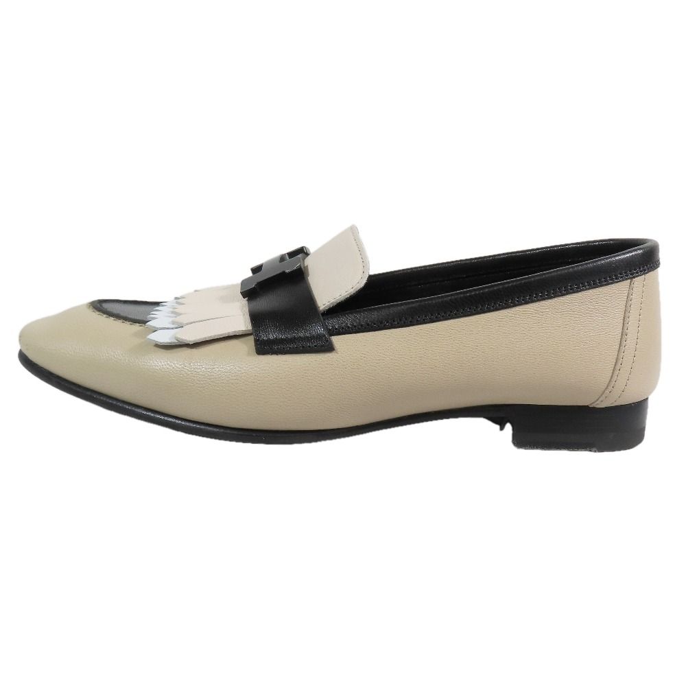 Hermes Royale Moccasins Loafers Tassel Logo Fringe Leather Shoes Beige 35.5 — view 2