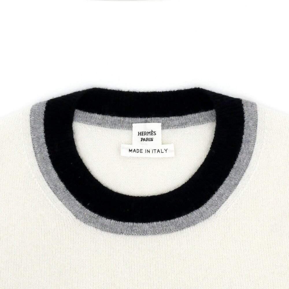 Hermes Short Sleeve Knit Ex-Libris Motif 34 Blanc Nakle White Sweater — view 3