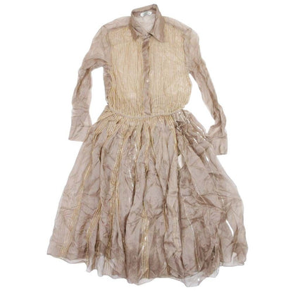 Fendi Silk Organza Shirt Dress Brass Chain Sequin Knee Length 38 Brown — view 4
