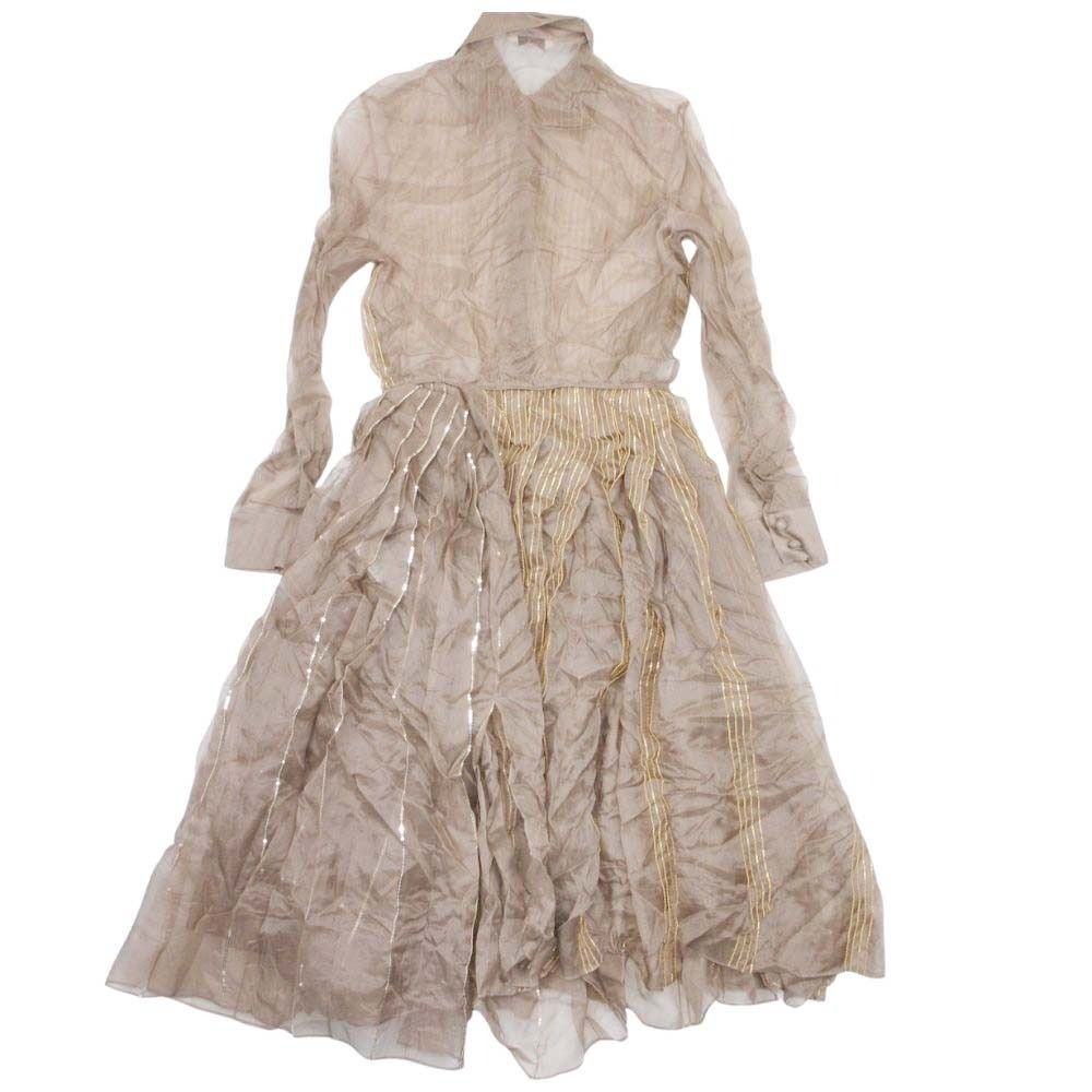 Fendi Silk Organza Shirt Dress Brass Chain Sequin Knee Length 38 Brown — view 5