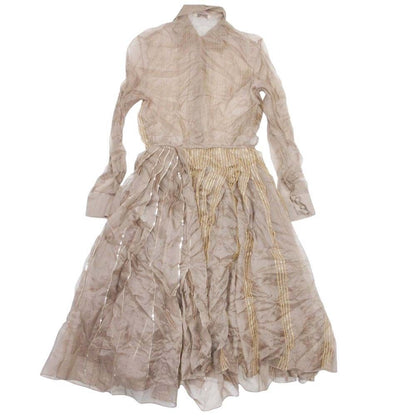 Fendi Silk Organza Shirt Dress Brass Chain Sequin Knee Length 38 Brown — view 5