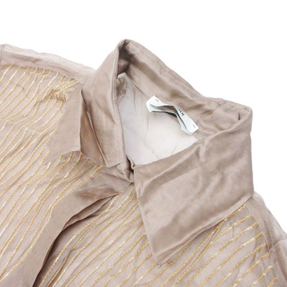 Fendi Silk Organza Shirt Dress Brass Chain Sequin Knee Length 38 Brown — view 6