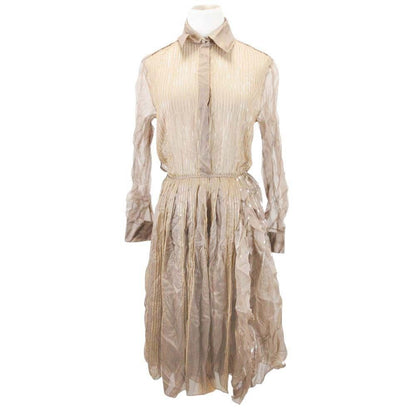 Fendi Silk Organza Shirt Dress Brass Chain Sequin Knee Length 38 Brown