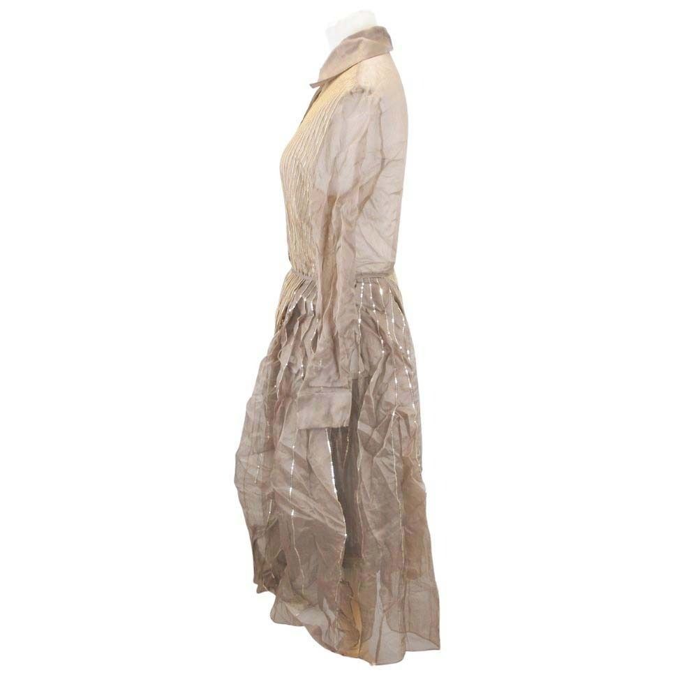 Fendi Silk Organza Shirt Dress Brass Chain Sequin Knee Length 38 Brown — view 2