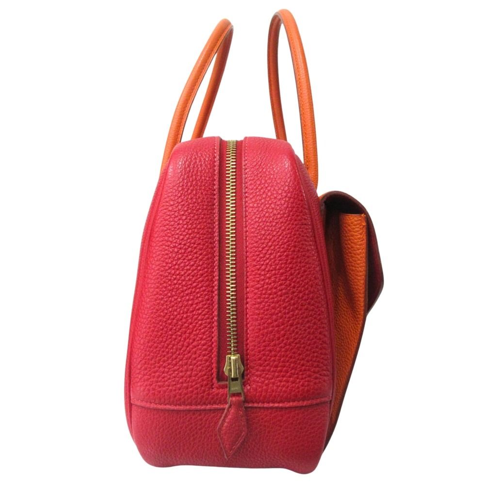Hermes Lorraine 2-Way Bag Togo Leather Orange Rouge — view 3