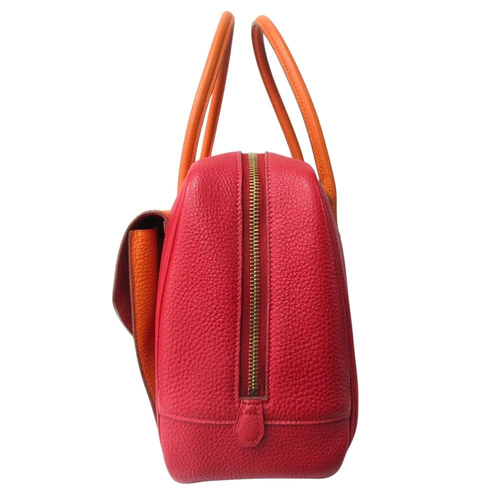 Hermes Lorraine 2-Way Bag Togo Leather Orange Rouge — view 5