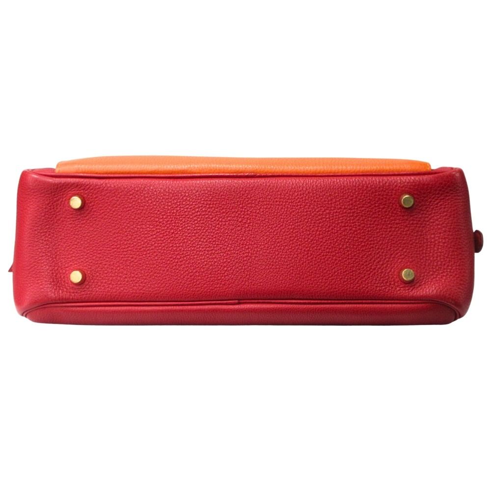 Hermes Lorraine 2-Way Bag Togo Leather Orange Rouge — view 7