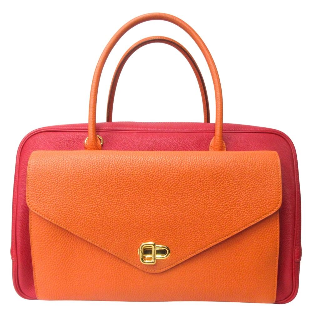 Hermes Lorraine 2-Way Bag Togo Leather Orange Rouge