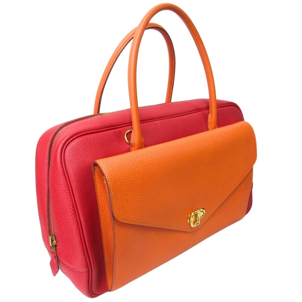 Hermes Lorraine 2-Way Bag Togo Leather Orange Rouge — view 2
